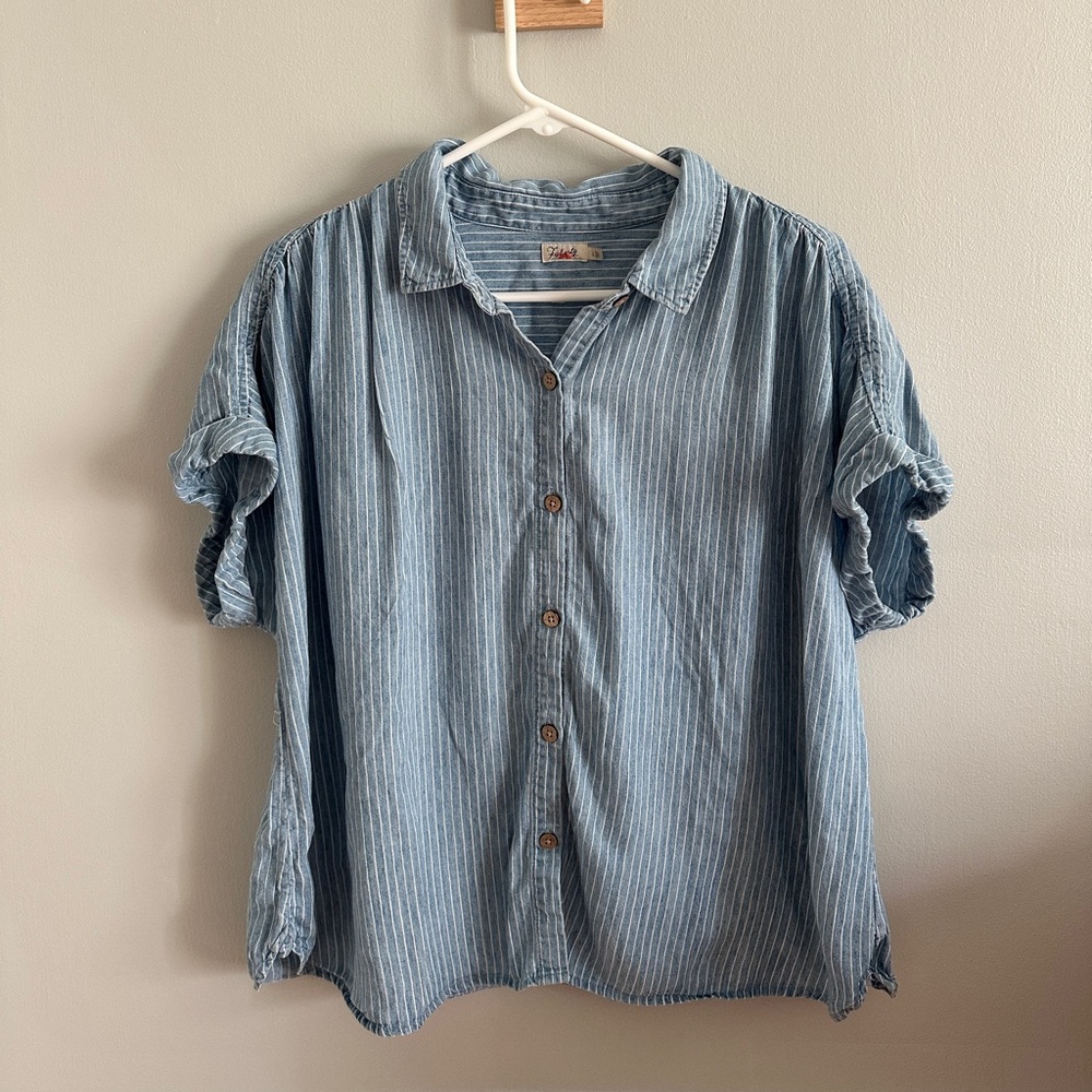 Faherty Breeze Relaxed Short Sleeve ShirtTried and True Stripe Blue Size L